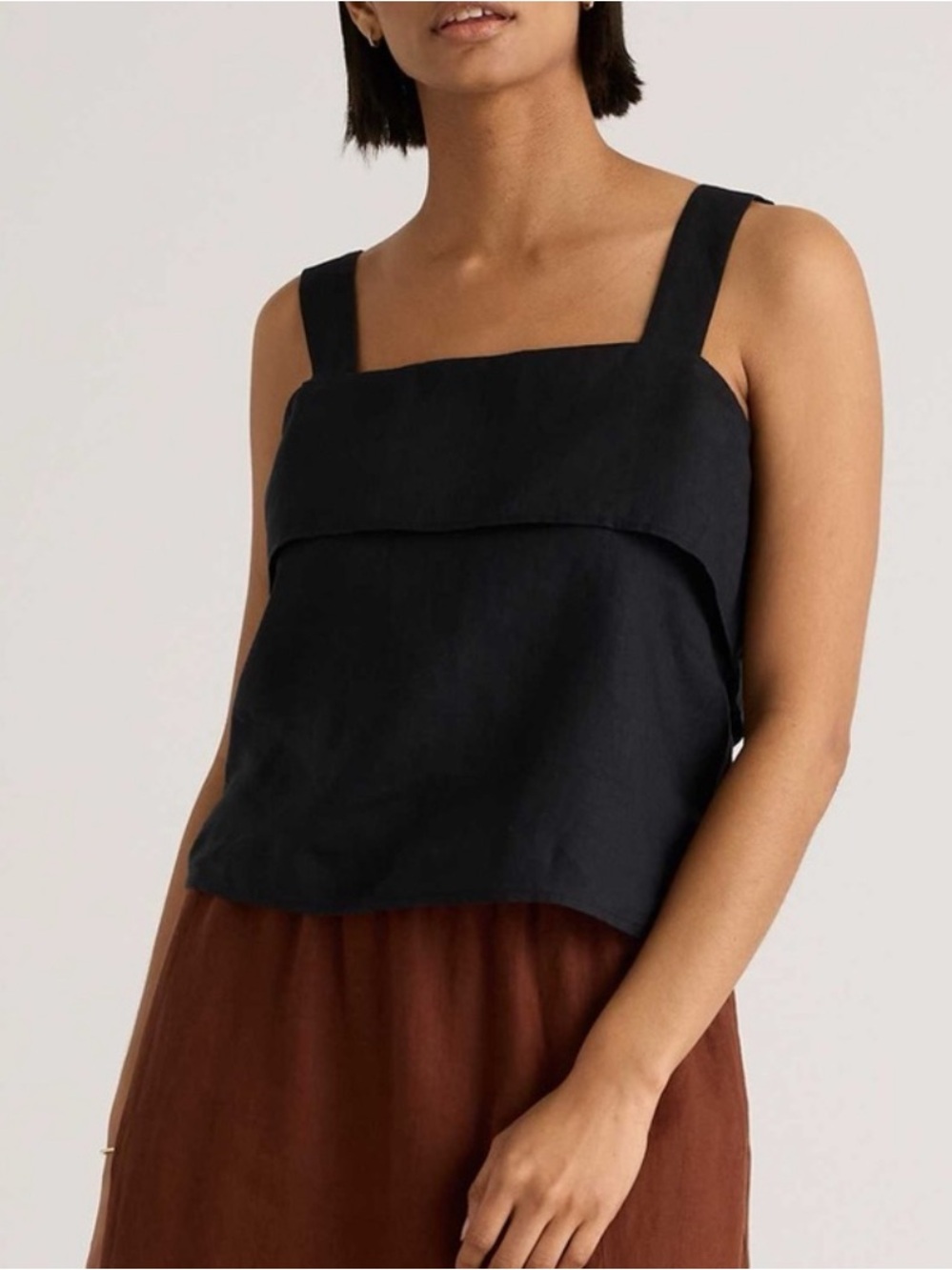 NEW Quince 100% European Linen Square Neck Tank / Black Small